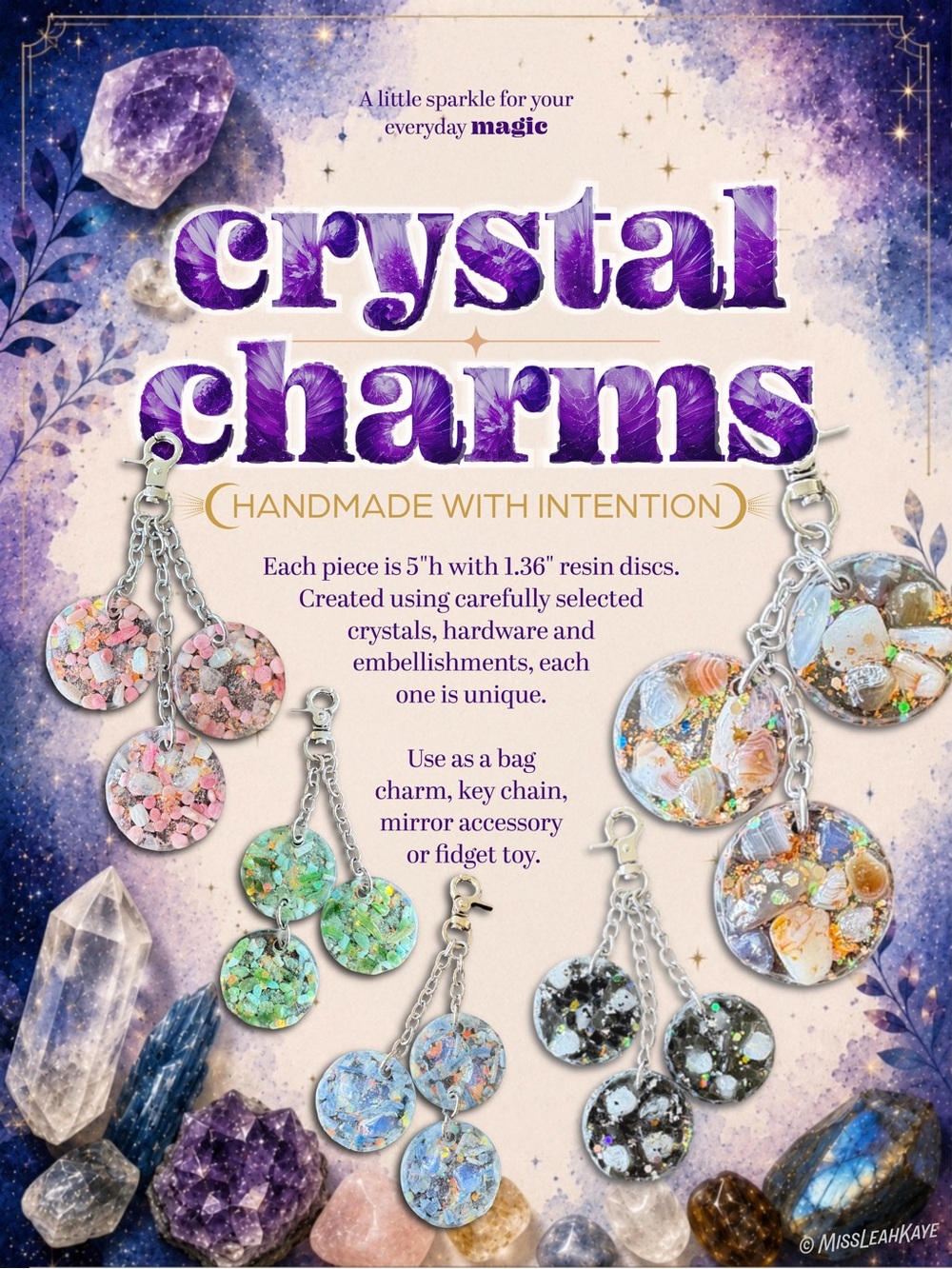 .handmade Bag Charms/Keychains with Crystals